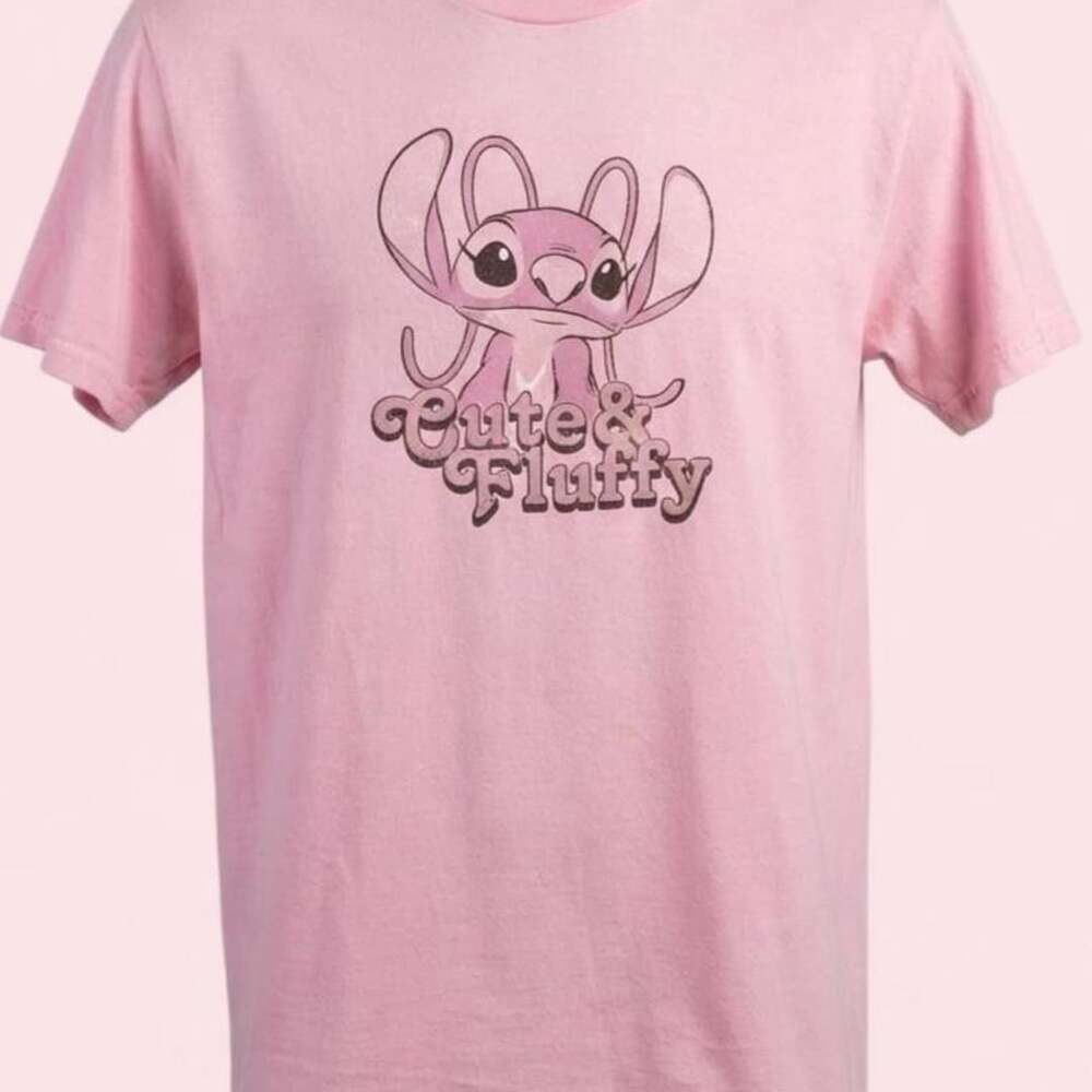 Disney Port & Company Stitch Cute & Fluffy Graphic T-Shirt Youth Large Pink